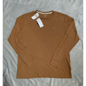 Lacoste Sleepwear Men's Brown Waffle Knit Thermal Long Sleeve Lounge Shirt Large